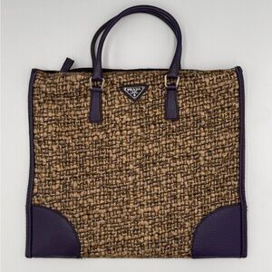 Prada Wool Tweed and Purple Leather Tote